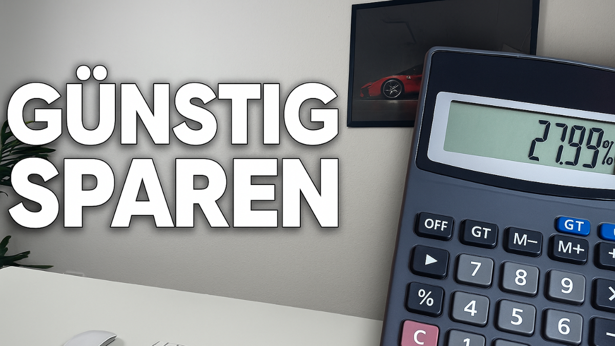 Taschenrechner zeigt 27,9% neben Dokumenten und Text GÜNSTIG SPAREN - Steueroptimierung für Privatanleger