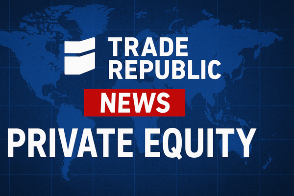 Trade Republic Private Equity News Banner mit Weltkarte im Hintergrund - Marketing für komplexe Finanzprodukte an Kleinanleger